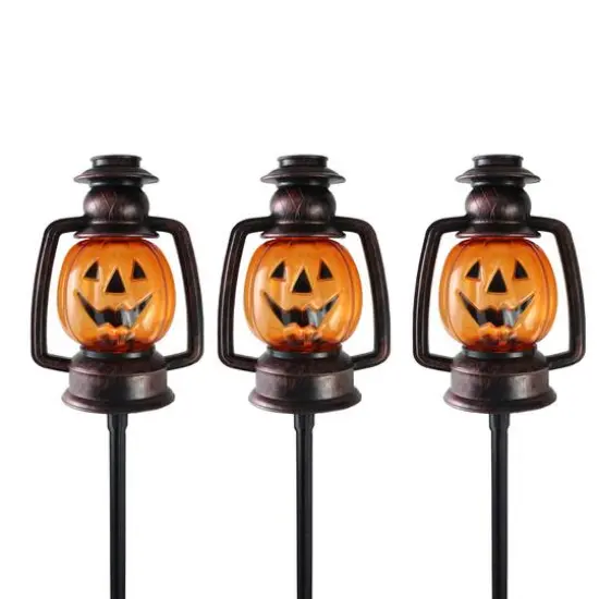 16.75" Orange Flickering Halloween Jack O' Lantern Pathway Markers, 3ct. {1}