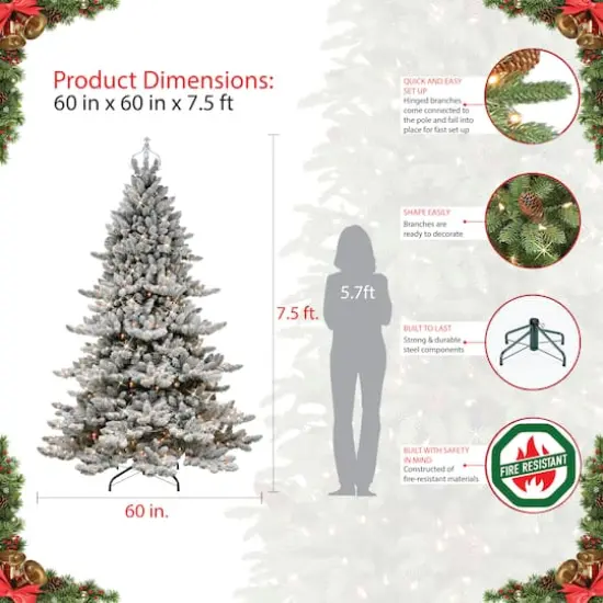 7.5ft. Pre-Lit Flocked Royal Majestic Spruce Artificial Christmas Tree, Clear Lights {5}