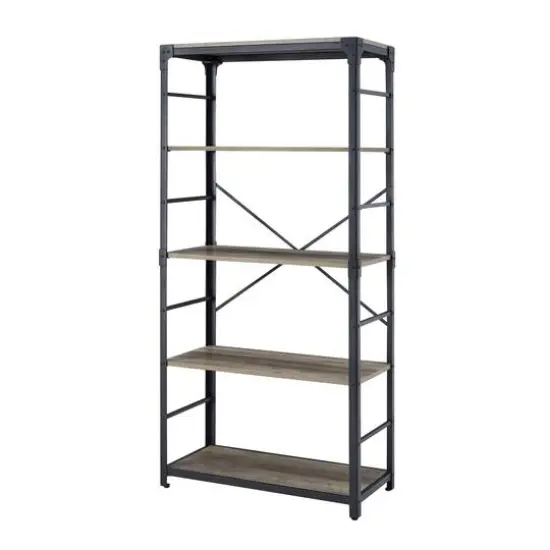 Walker Edison 64" Graywash Angle Iron Industrial Bookcase {6}