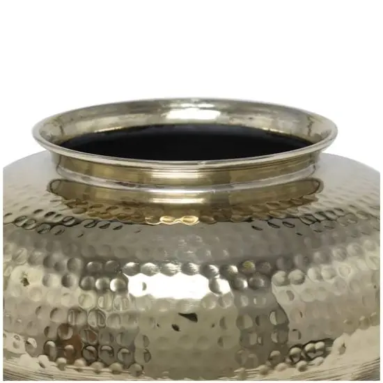 8" Gold Aluminum Brushed Vase with Hammered Top {4}