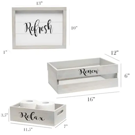 Elegant Designs Large Gray Wash Towel Holder, Frame & Toilet Paper Holder Set {3}