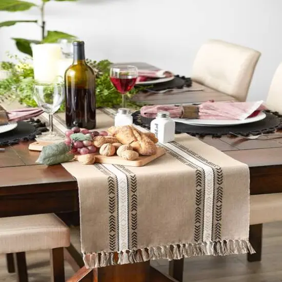 DII&reg; 108" Dobby Striped Fringe Ribbed Table Runner Dobby Stone {8}