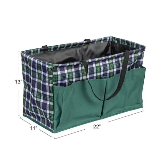 Household Essentials Large-Capacity Krush Utility Tote with 4 Exterior Pockets Blue/Green Plaid {5}