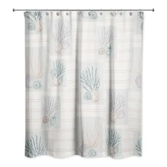 Shell Panels on Stripes Shower Curtain Blush Stripe {3}