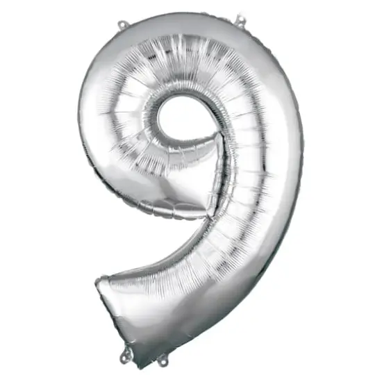 34" Silver Number Foil Balloon 9 {1}