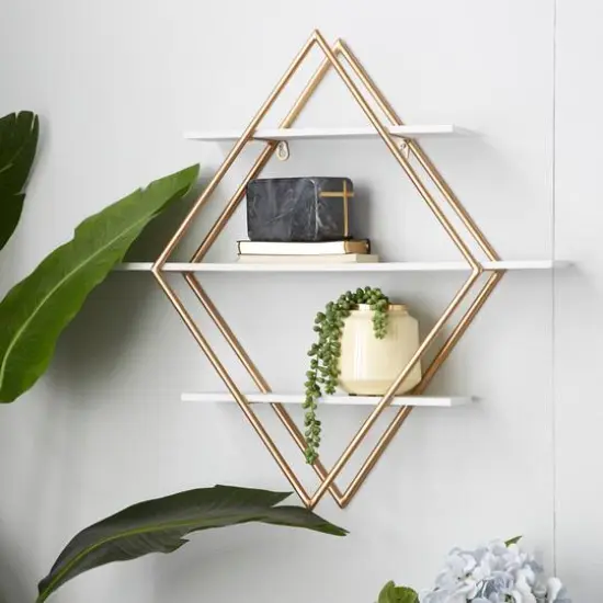 20" Gold Wood Glam Wall Shelf Set {8}
