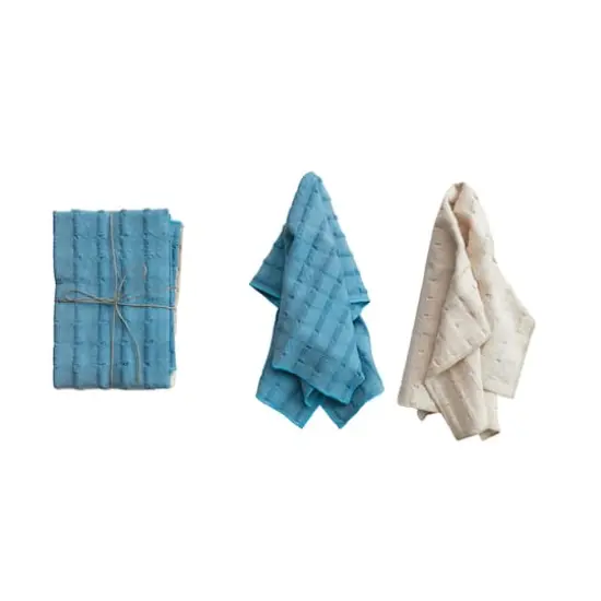 Hello Honey&reg; Natural & Blue Cotton Dobby Tea Towels Set {1}