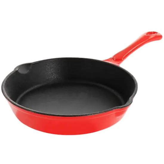 MegaChef Enameled 8" Round PreSeasoned Cast Iron Frying Pan Red {1}