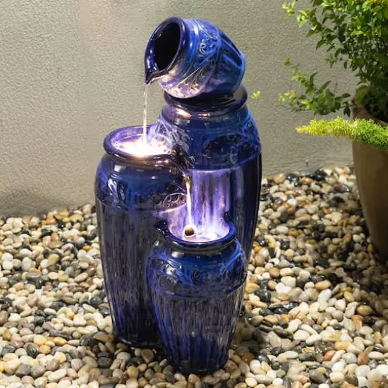 Glitzhome&reg; 27" 4-Tier LED Ceramic Fountain Cobalt Blue {4}