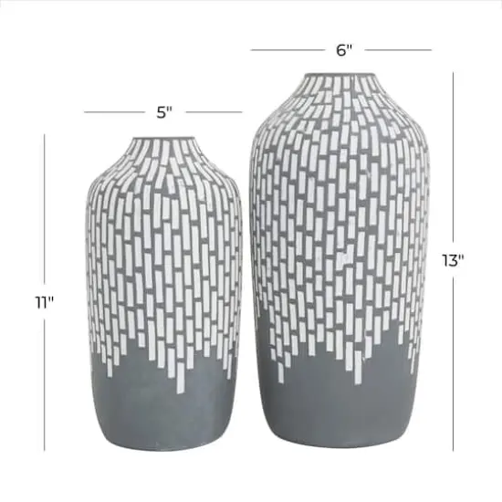 Set of 2 Gray Stoneware Modern Vases, 13" x 6" x 5" {7}