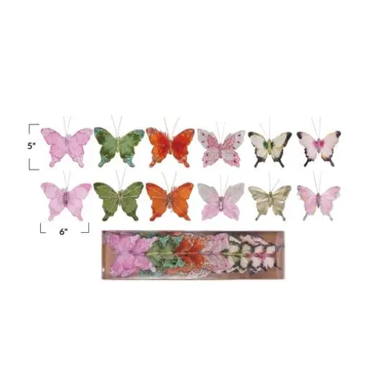 Hello Honey&reg; 6" Feather Butterfly Clip-On Ornament Set {4}