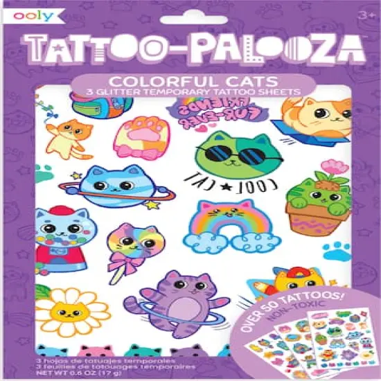 OOLY Tattoo-Palooza Colorful Cats Temporary Tattoo Set {1}