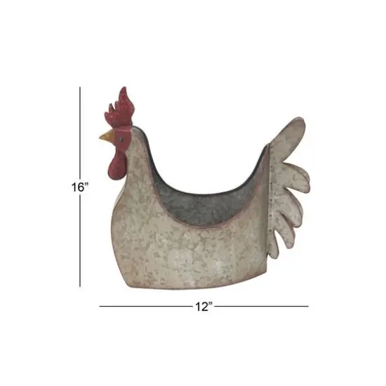 16" Gray Metal Farmhouse Chicken Planter {8}