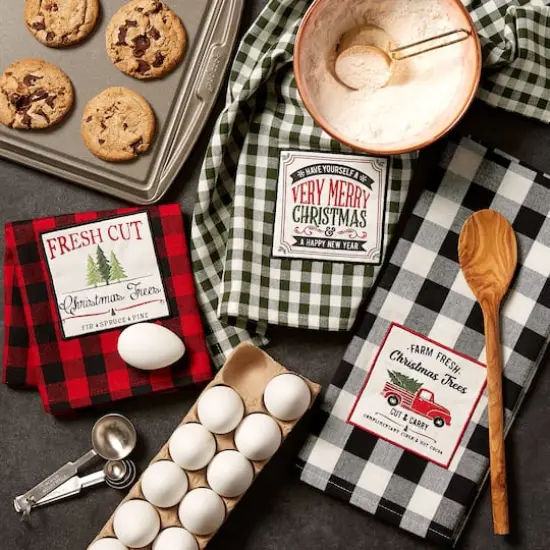 DII&reg; Christmas Tree Farm Embellished Dishtowels Set {3}