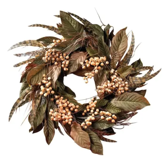 24" Green Feather & Berry Wreath {1}