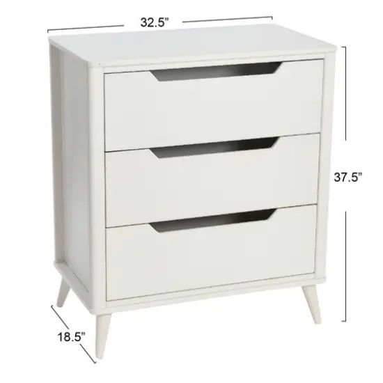 Hello Honey&reg; 37.5" Yume Mid Century Modern Solid Wood 3-Drawer Dresser Chest White Finish {10}