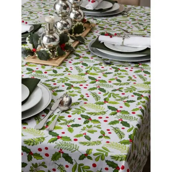DII&reg; 52" Boughs of Holly Print Tablecloth {9}