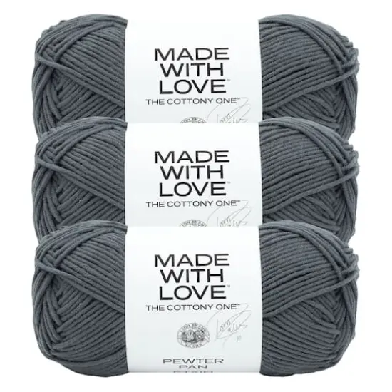 3 Pack Lion Brand&reg; Tom Daley Made with Love&trade; The Cottony One&trade; Yarn Pewter Pan {1}