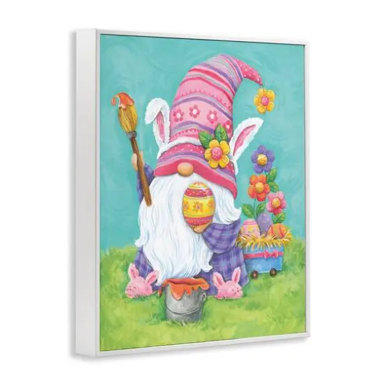 Stupell Industries Whimsical Gnome Painting Easter Eggs Festive Flowers Framed Giclee Art White {4}