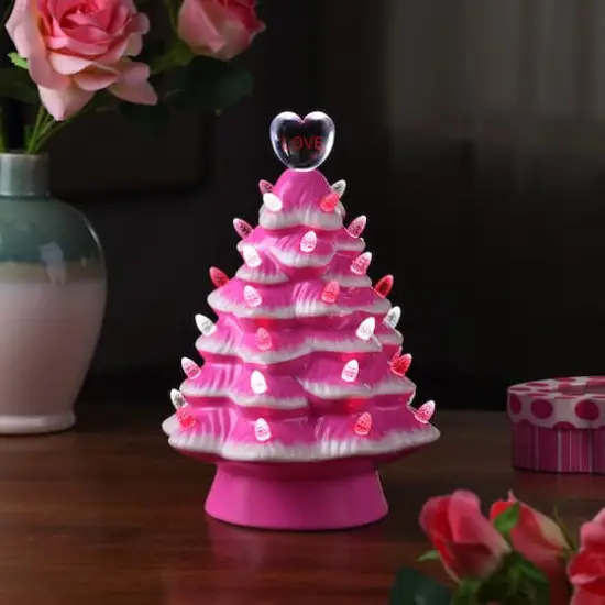 10" Hot Pink Miss Valentine Ceramic Tree {3}