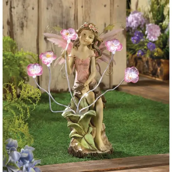18" Peony Fairy Solar Statue {3}