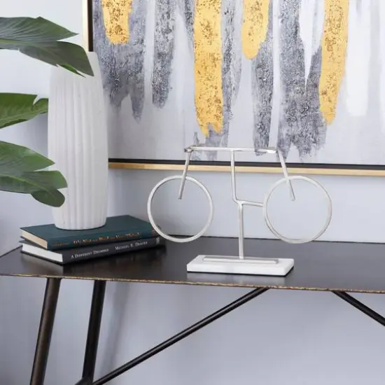 13" Silver Metal Contemporary Bicycle Sculpture {9}