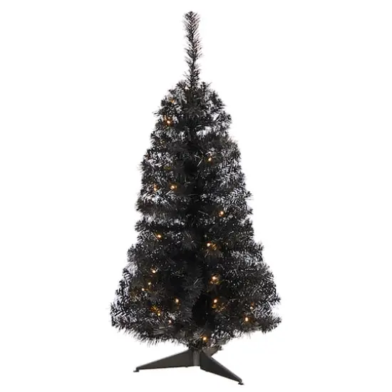 3ft. Pre-Lit Black Artificial Christmas Tree, Warm White LED Lights {1}