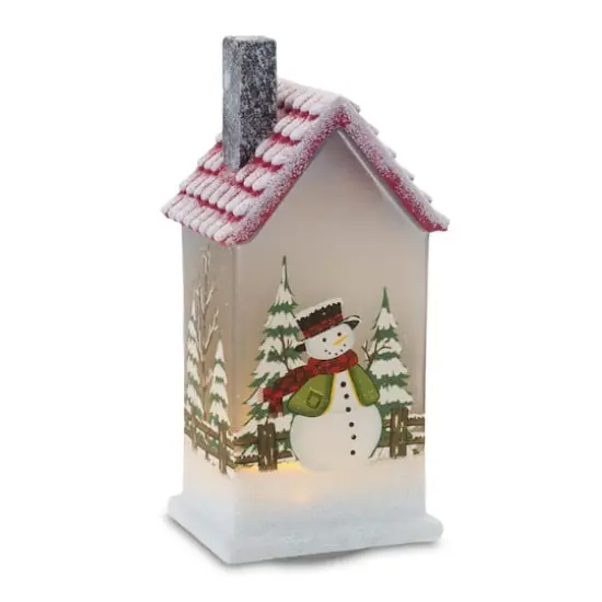 9" Frosted Glass Home with Snowman LED Tabletop Town D&eacute;cor Set {3}