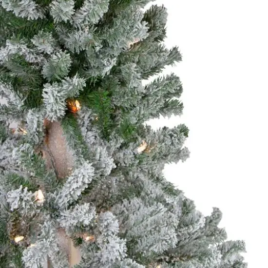 7ft Pre-Lit Flocked Alpine Artificial Christmas Tree, Clear Lights {6}
