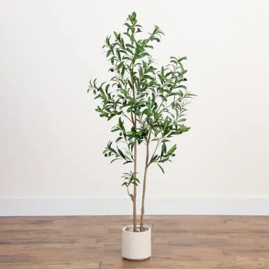 5ft. Artificial Minimalist Olive Tree in White Decorative Planter {10}
