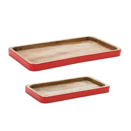 Red Trimmed Wooden Tray Set {1}