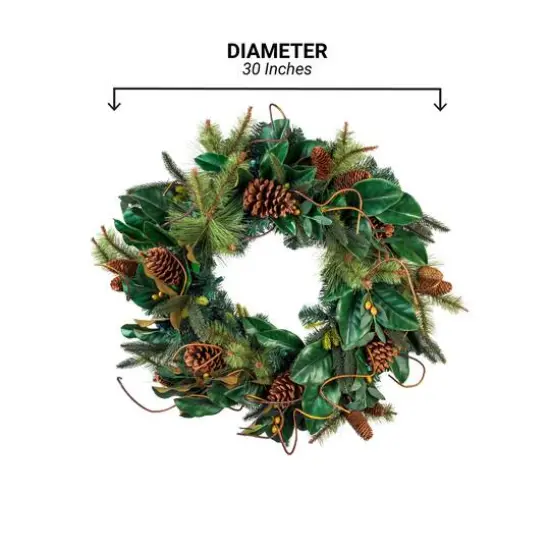 Village Lighting 30" Pre-Lit Magnolia Leaf Christmas Wreath, Clear LED Lights {8}