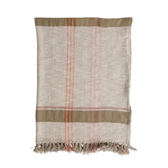 Hello Honey® Woven Cotton & Linen Plaid Throw with Fringe {1}