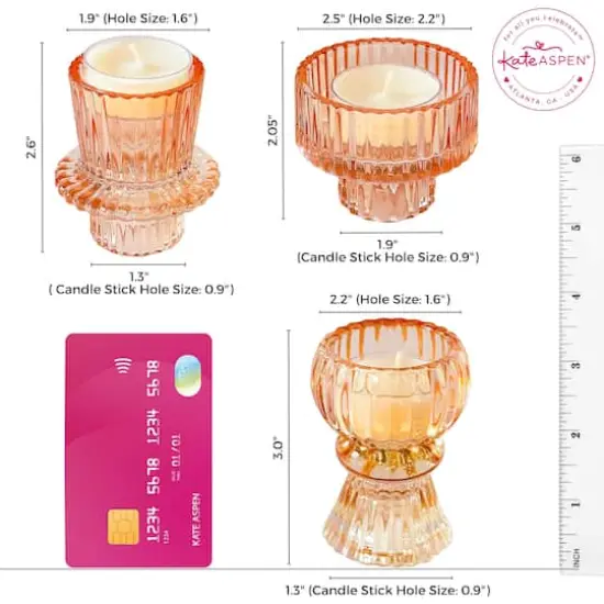 Kate Aspen&reg; Assorted Vintage Ribbed Rose Gold Pink Glass Candlestick Candle Holder Set {8}