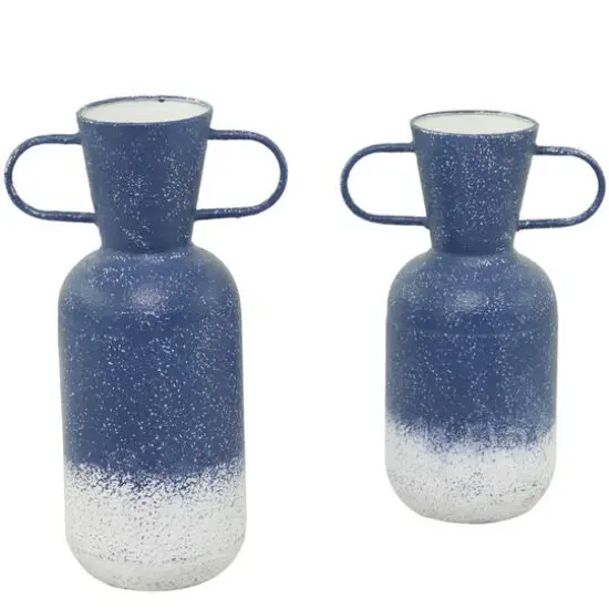 Blue Metal Vase with Handles Set of 2 17", 15" {6}