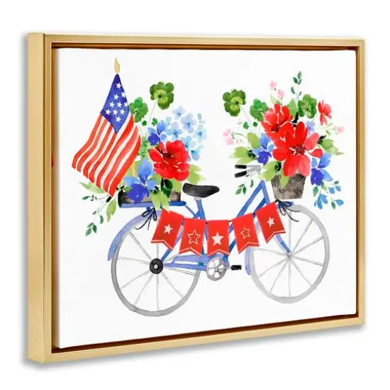 Stupell Industries Floral Americana Bicycle Floater Framed Art Gold {4}
