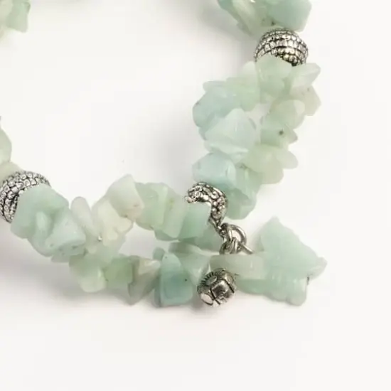 John Bead New Jade Green Amazonite Natural Stone 2-Strand Bracelet with Butterfly Charm {3}