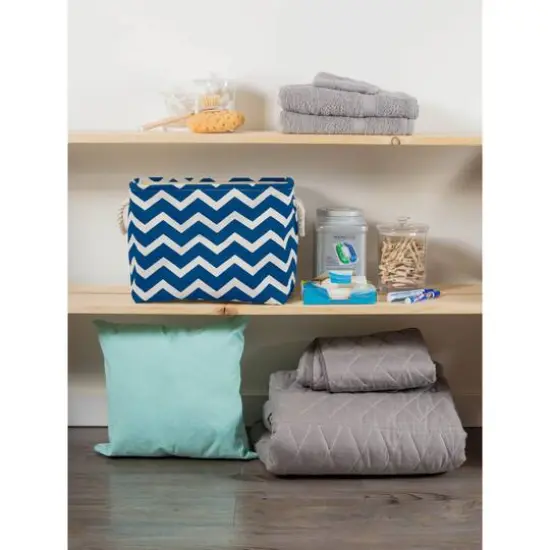 Medium Chevron Polyester Rectangle Bin Navy {7}