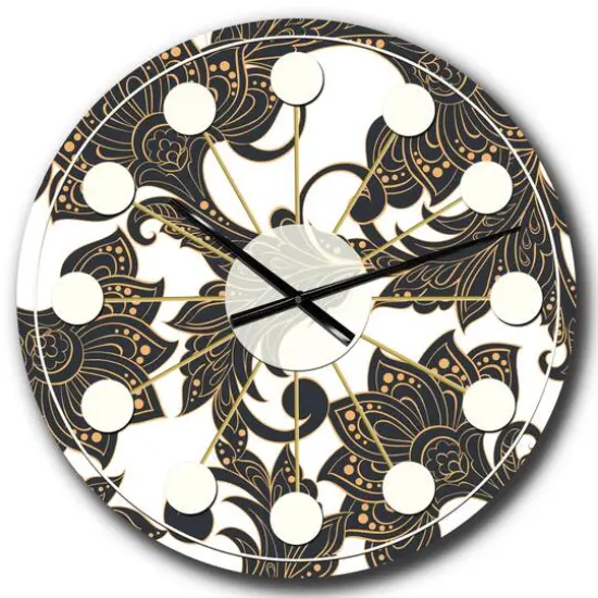 Designart 'Retro Indian Floral Batik I Mid-Century Modern Wall Clock {1}