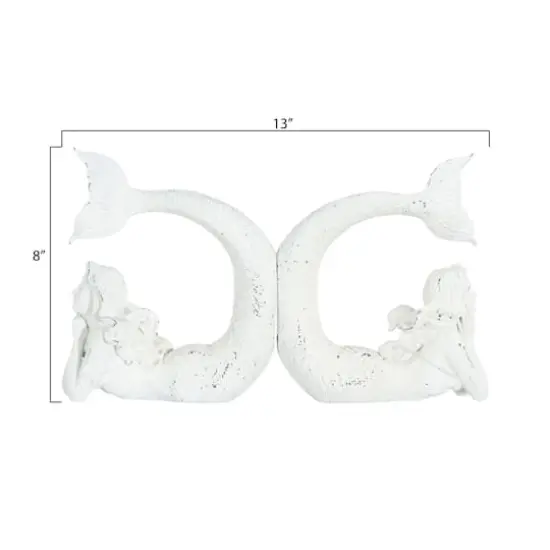 Hello Honey&reg; Distressed White Stone Mermaid Bookends Set {6}