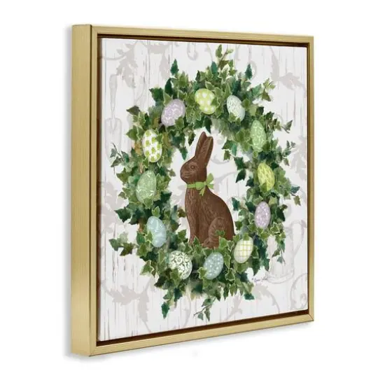 Stupell Industries Spring Easter Egg Wreath Floater Framed Art Gold {4}