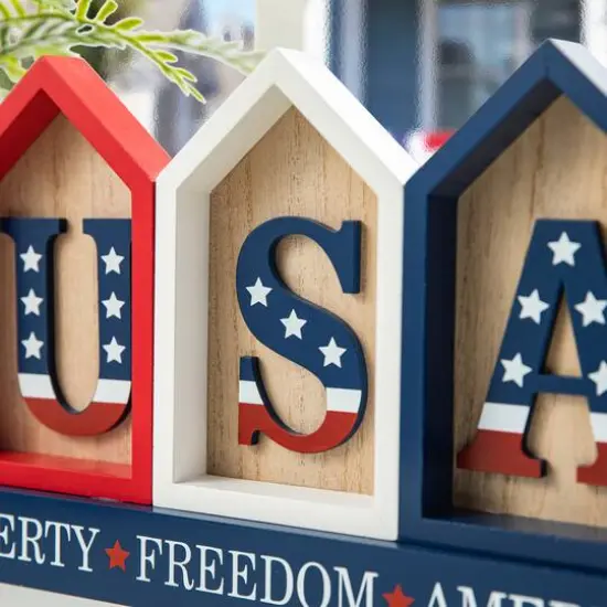 Glitzhome® 13" Liberty, Freedom, America House-Shaped Tabletop Décor {7}