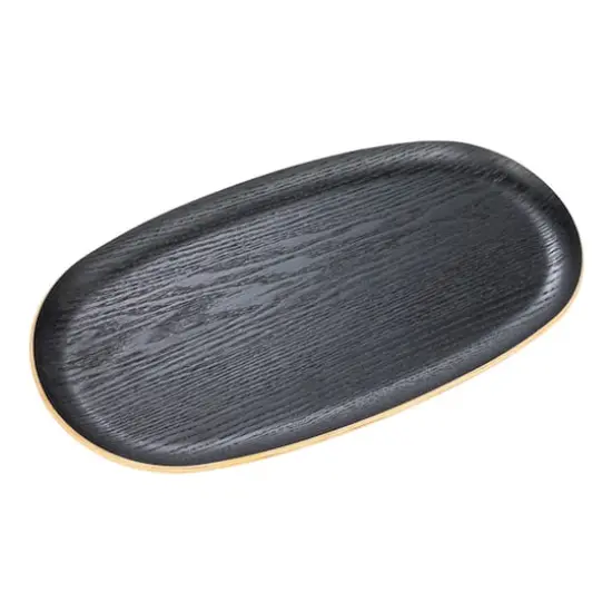 Hello Honey&reg; 13.75" Black Oval Oak Wood Serving Tray {1}