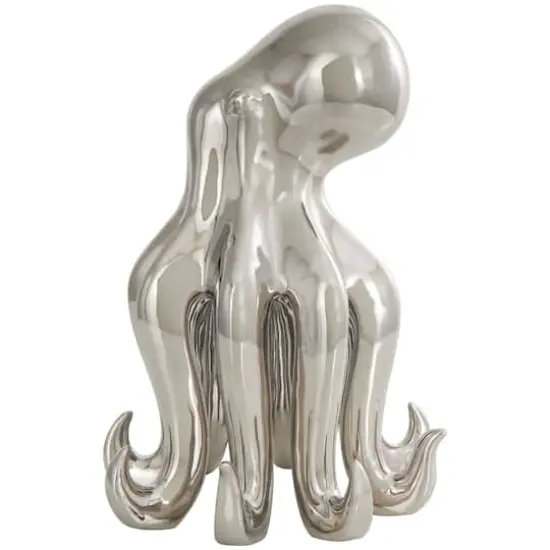 12" Silver Ceramic Octopus Sculpture {4}