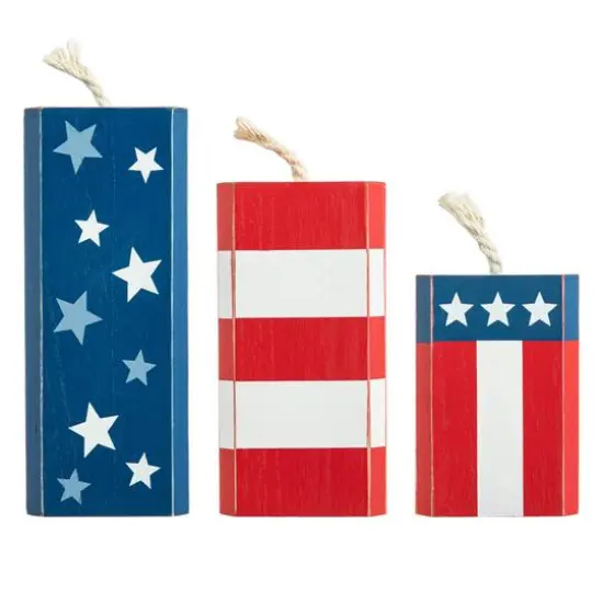 Glitzhome&reg; Wooden Patriotic America Firecracker Table D&eacute;cor Set {8}