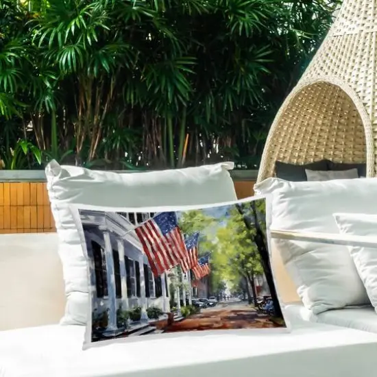 Stupell Industries Flag Lined Building Outdoor Printed Pillow {3}