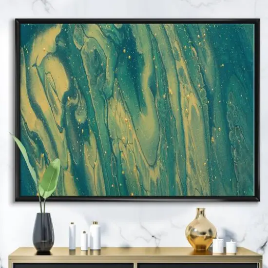 Designart - Emerald Green and Gold Marble - Glam Framed Canvas Wall Art Print {3}
