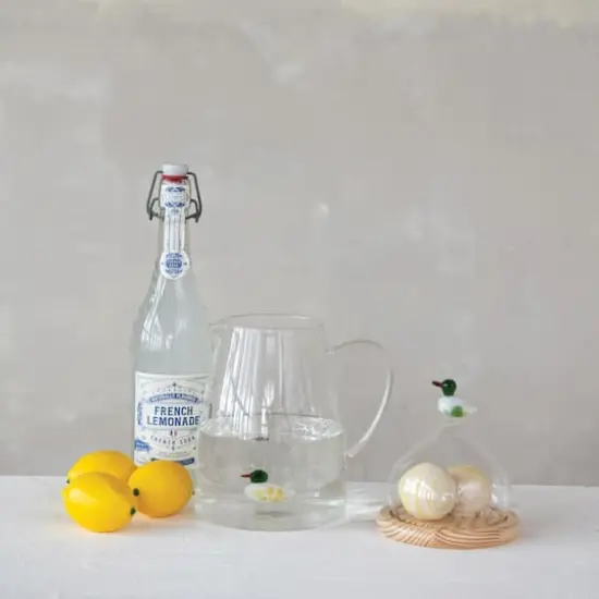 Hello Honey Glass Cloche with Wood Base and Duck Topper, Multicolor and Natural {3}