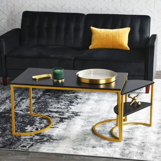 Household Essentials 39" Half Moon Rectangular Coffee Table Black {4}