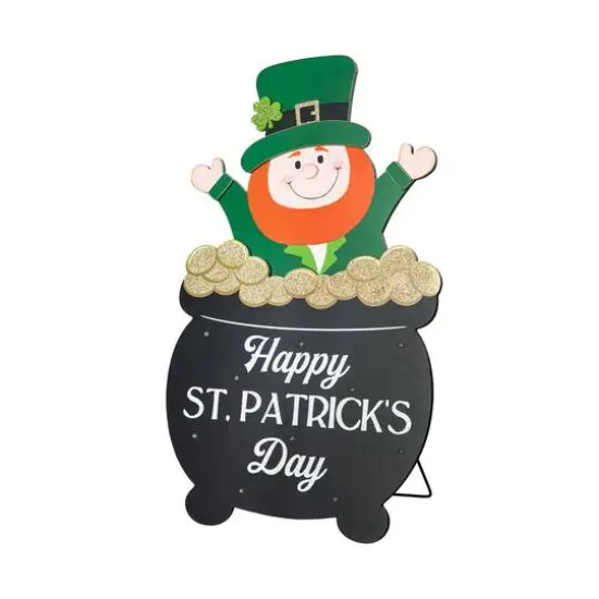 Glitzhome&reg; 24" Lighted St. Patrick's Wooden Leprechaun Pot of Gold D&eacute;cor {5}
